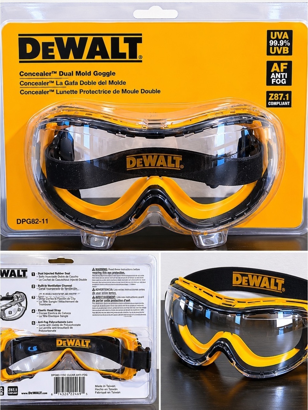 DeWalt Concealer Anti-Fog Safety Goggles DPG82 Clear Lens New